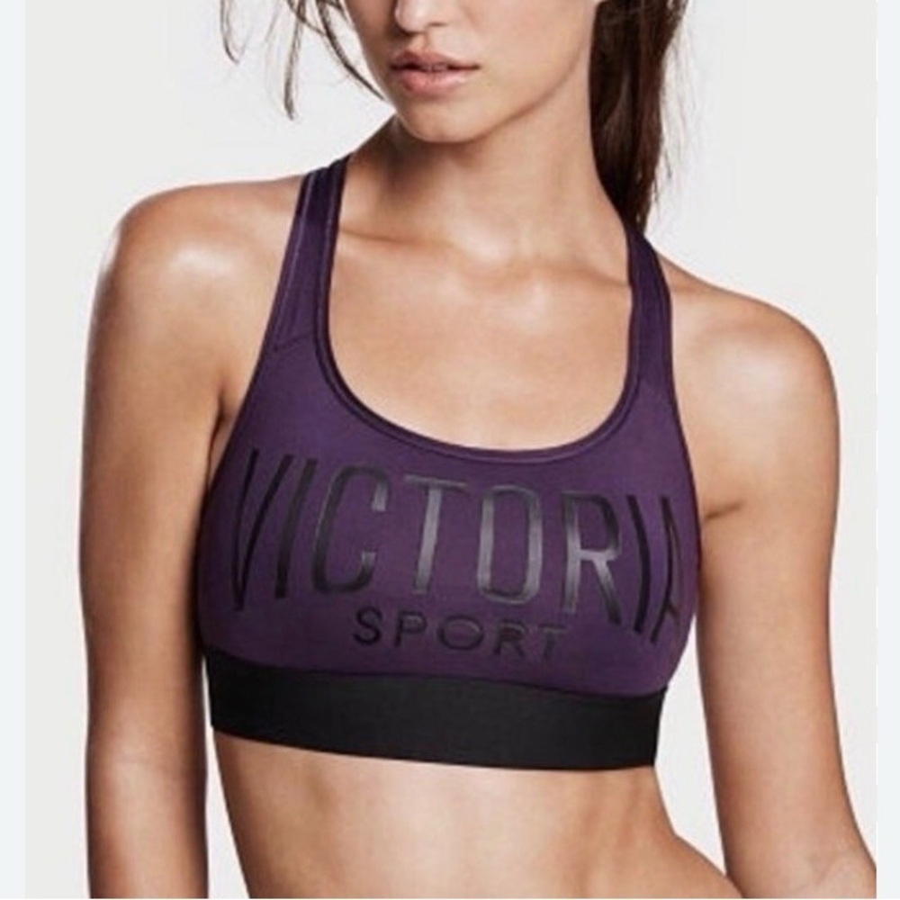 Victoria’s Secret sport VSX purple black spell out Sports Bra sz Large L